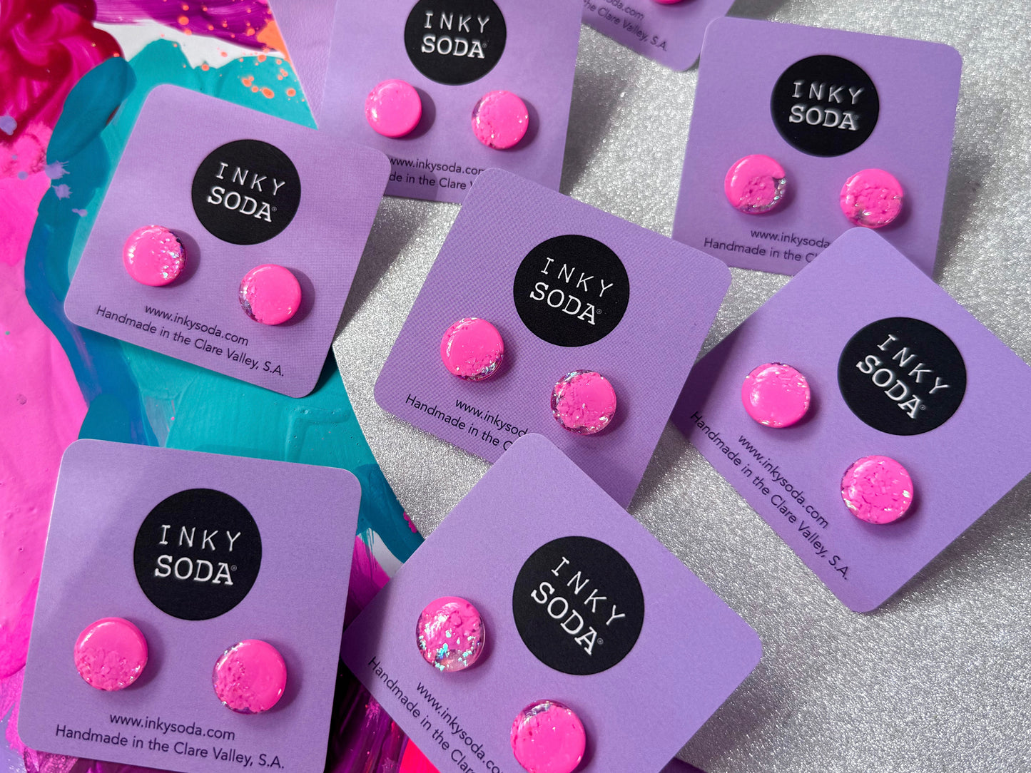 Mini resin Studs - pink clear sparkle